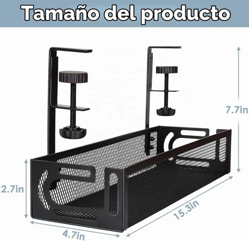 Vista 2 de Bandeja de gestión de cables para debajo del escritorio, gestión de cables debajo del escritorio sin taladro, bandeja de gestión de cables