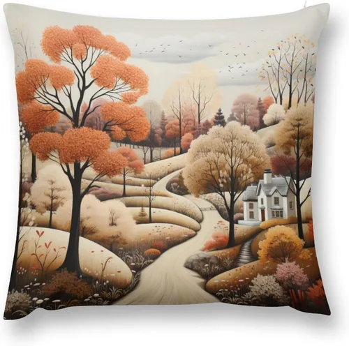 Vista 2 de Funda de almohada de paisaje, campo, otoño, otoño, tamaño estándar, otoño, día de Acción de Gracias, cuadrada, suave, doble cara, impresión, funda
