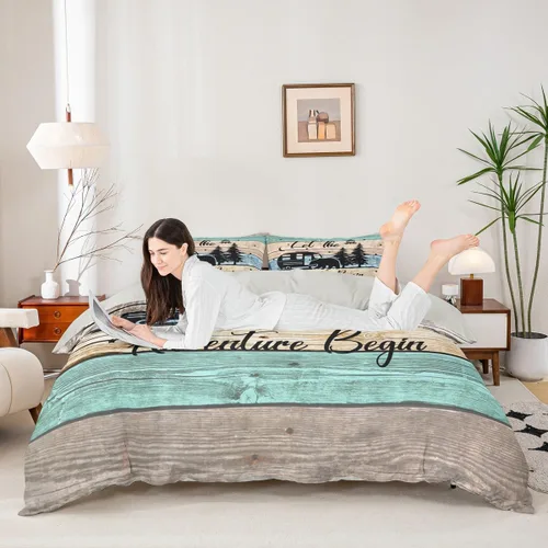 Vista 4 de Erosebridal Camper Bedding - Juego de ropa de cama de 2 piezas, estilo rústico de granja, juego de ropa de cama de campamento para adolescentes