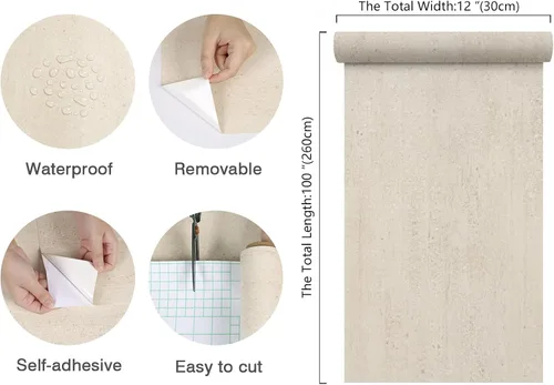 Vista 8 de CHIHUT Papel tapiz de mármol beige mate de 12 x 100 pulgadas, impermeable, autoadhesivo, extraíble, para encimeras de cocina, armarios, muebles