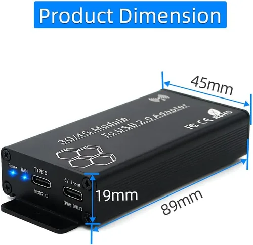 Vista 5 de HLT Adaptador NGFF (M.2) a USB 2.0 (tipo C) con ranura para tarjeta SIM e interfaz de alimentación auxiliar para módulo WWAN/LTE