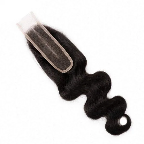 Vista 5 de 2 x 6 con cierre de encaje de raya profunda de cabello humano brasileño virgen Remy cierre de parte media con cabello de bebé, color natural