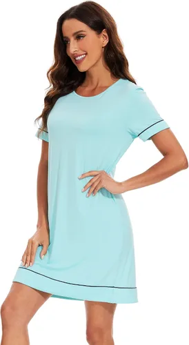 Vista 3 de WiWi Camisones de viscosa de bambú para mujer, camisa de dormir de manga corta con cuello en V, camisón de talla grande S-4X