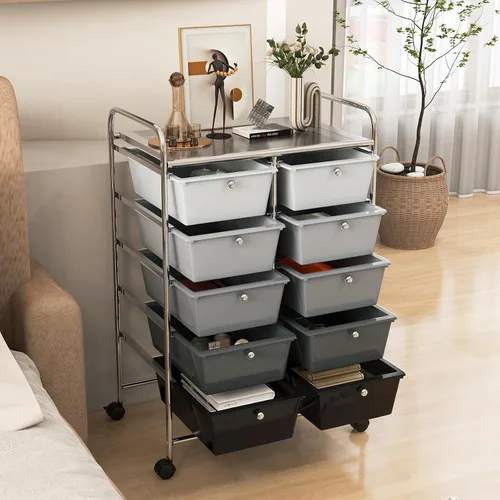 Vista 8 de Carrito de almacenamiento con ruedas de 10 cajones, organizador con ruedas para arte, herramientas, manualidades, papel, álbum de recortes, carrito