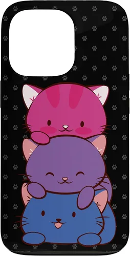 Vista 10 de Funda para iPhone 16 Bisexual Pride Kawaii Kitty Cat Stack Anime