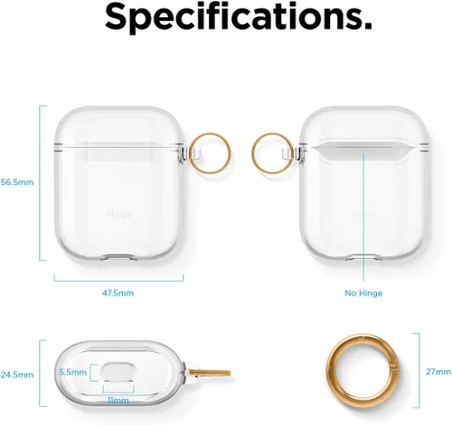 Vista 8 de Elago - Funda con llavero para audífonos AirPods 1 y 2 de Apple Transparente
