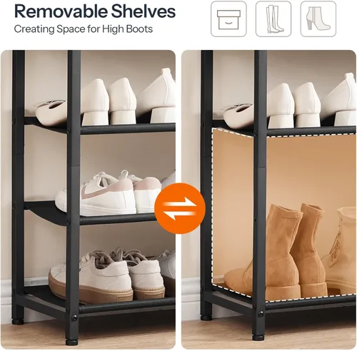 Vista 5 de HOOBRO Zapatero, organizador de almacenamiento de zapatos de 6 niveles con 2 cajones no tejidos, 15-20 pares de zapatos para entrada, estante