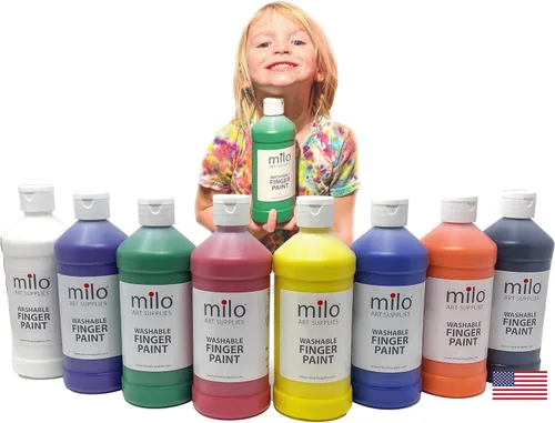 Vista 9 de milo Juego de pintura de dedos lavable para niños, 8 colores, botellas de 8 onzas, seguras y no tóxicas, fabricadas en los Estados Unidos, pinturas