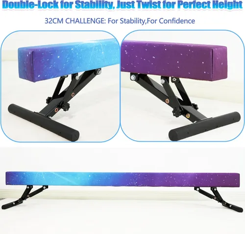 Vista 9 de FC Funcheer - Viga de equilibrio ajustable para niños - Viga de gimnasia de 8 pies - Viga de piso alto y bajo para todos los niveles de gimnasia