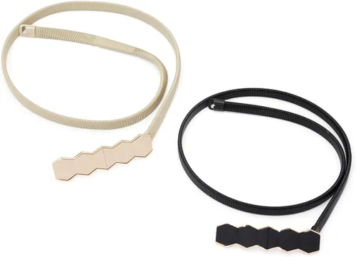 Vista 6 de Cinturón elástico delgado para mujer, 2 piezas, cinturón de cintura fino para vestido