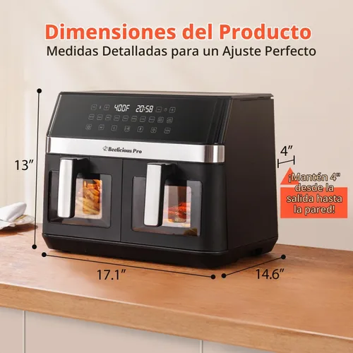 Vista 8 de Freidora de aire doble grande de 12 cuartos de galón, 10 en 1 con SyncCook Negro