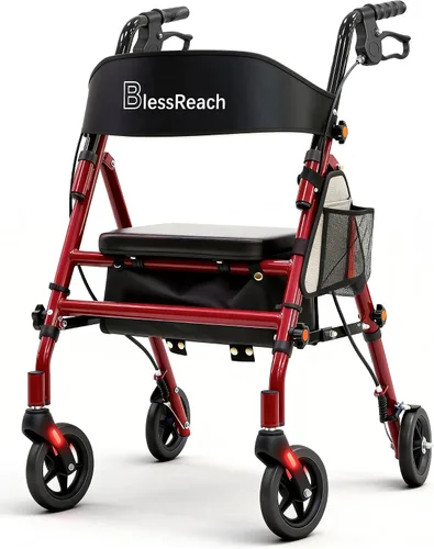 Vista 6 de BlessReach Andadores plegables ligeros con asiento para personas mayores, capacidad de 300 libras, altura ajustable de 5 posiciones, andador híbrido