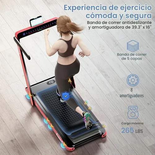Vista 3 de Goplus Cinta de correr 2 en 1 para debajo del escritorio, 2.25 HP Superfit plegable con control de panel táctil, control por aplicación, control Rojo