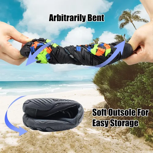 Vista 3 de Joelynne Zapatos de agua para mujeres y hombres, de secado rápido, descalzo, para playa, natación, deportes, senderismo, buceo, surf, 1-carbon Black