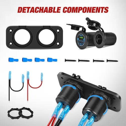 Vista 9 de Nilight QC 3.0 Cargador USB y Enchufe de Encendedor de Cigarrillos Precableado 12V-24V para Coches y Camiones