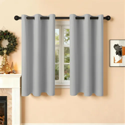 Vista 24 de Cortinas de oscurecimiento de habitación de 45 pulgadas de largo para dormitorio y sala de estar, cortinas térmicas aislantes con ojales