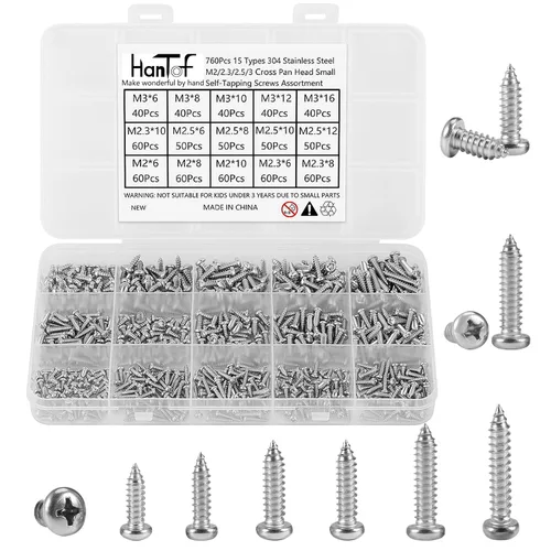 Vista 20 de 700Pcs Tornillos autorroscantes Phillips de cabeza plana con arandela, acero inoxidable 304, tornillos de madera pequeños/mini M2 M2.3 M2.6 M3, kit