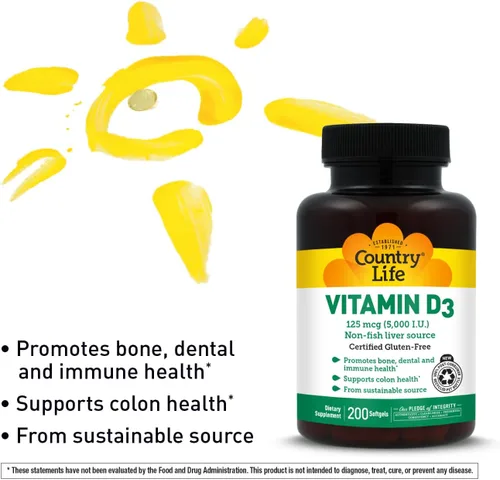 Vista 5 de Country Life Vitamina D3 5000 I.U., 200-Softgel