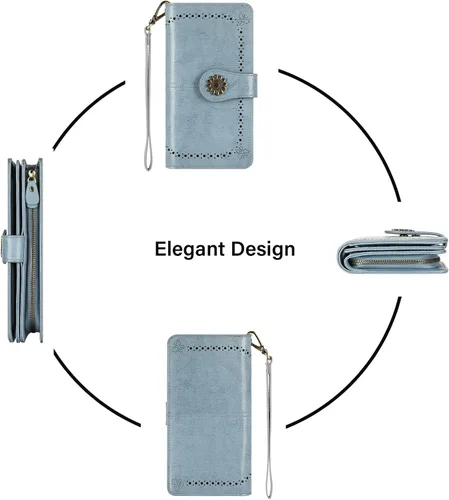 Vista 6 de Lavemi - Cartera de piel con bloqueo RFID para mujer, de gran capacidad, para llevarla a la muñeca