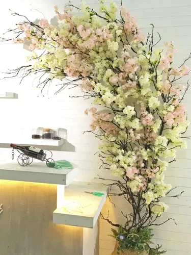 Vista 7 de 300cm/118in colgante de pared artificial de cerezo ramas tronco flexible ramitas ratán liana plantas falsas para el hogar, boda, jardín, habitación