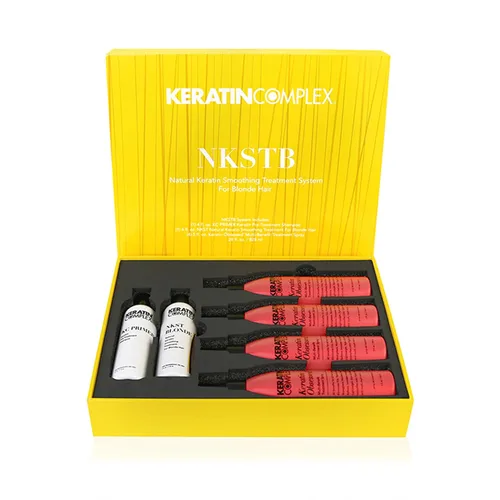 Vista 4 de Keratin Complex NKSTB Sistema de tratamiento de alisado de queratina natural para sistema de cabello rubio, kit de prueba de 4 onzas líquidas cada