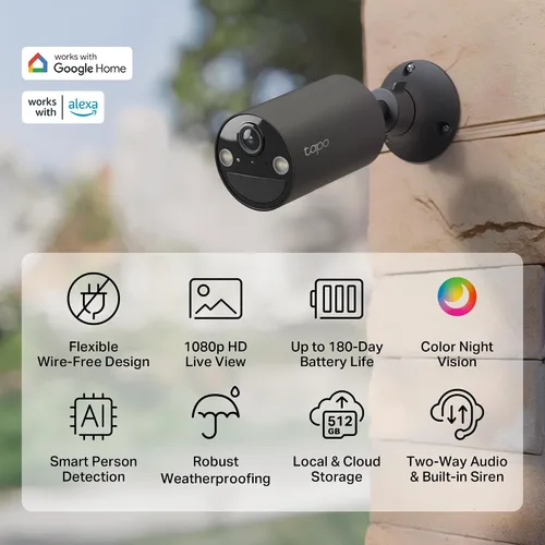 Vista 2 de Tapo de TP-Link Cámara de seguridad inalámbrica para exteriores, 1080P, hasta 180 días de vida de la batería, detección gratuita de personas
