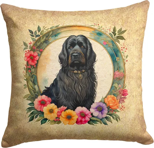 Vista 213 de Caroline's Treasures DAC2072PW1414 Affenpinscher and Flowers - Almohada decorativa de tela, lavable a máquina, para interiores y exteriores