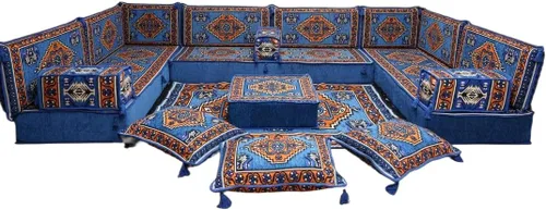 Vista 31 de arabicsofa Sofá en forma de U de estilo árabe para el suelo – Juego de Majlis hecho a mano – Sofá de estilo bohemio
