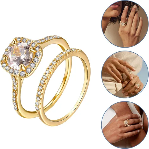 Vista 2 de Anillos de liquidación 2 en 1 para mujer joyería de boda compromiso regalos