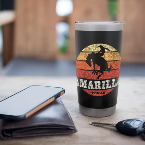 Vista 7 de Amarillo TX Vintage Country Western Retro - Vaso aislado de acero inoxidable