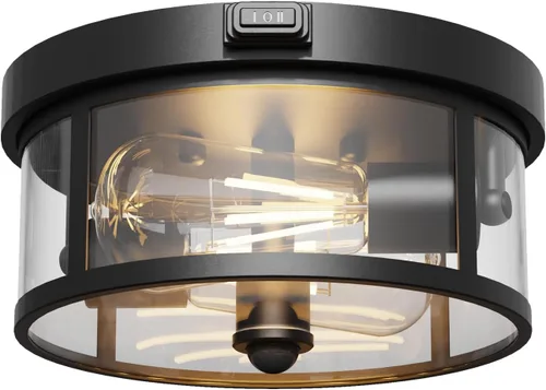 Vista 12 de Lámpara de techo empotrada para exteriores, luz de porche con sensor de movimiento de 12.5 pulgadas, enchufe E26 de 2 luces, hierro duradero