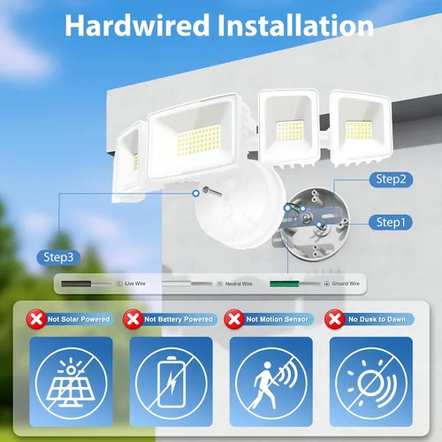 Vista 2 de Luz de inundación LED para exteriores de 120 W, luces de seguridad exteriores de 5 cabezales, 6500 K súper brillante, resistente al agua, IP65