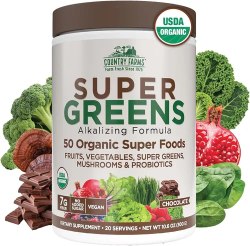 Vista 18 de Country Farms Super Greens Batido en Polvo de Manzana y Plátano, Súper Alimentos Orgánicos, Mezcla de Bebida Orgánica USDA, Frutas, Verduras