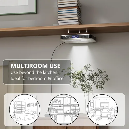 Vista 7 de iLive Radio FM Bluetooth para debajo del gabinete para cocina, estéreo inalámbrico con reloj y temporizador incorporados, 20 preajustes de FM, LCD