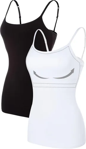 Vista 77 de Camisa Attraco de algodón, con tirantes estilo espagueti, con brasier incorporado, 2 paquetes, para mujer
