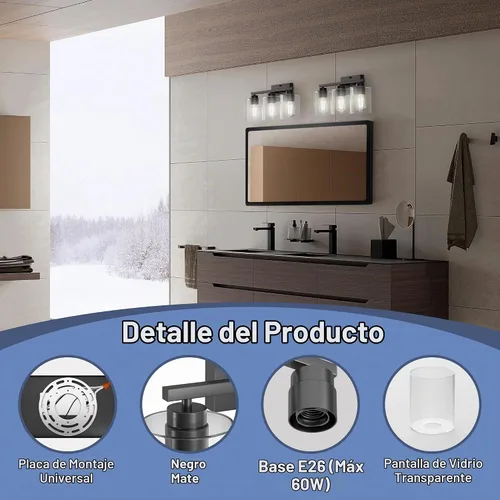 Vista 2 de Honesorn Lámparas de tocador de baño de 3 luces, 18 pulgadas, 60 W, negro