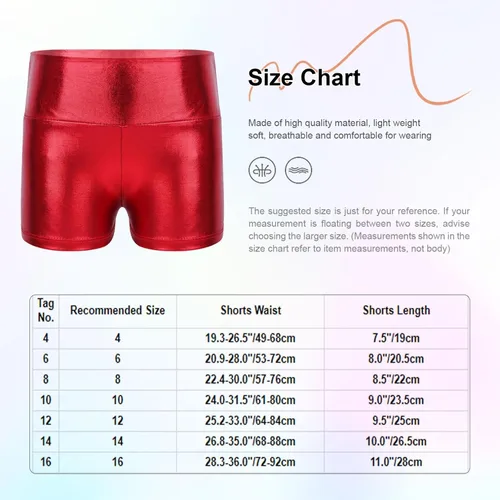 Vista 5 de Pantalones cortos de gimnasia de entrenamiento metálico brillante para niñas y niñas, pantalones cortos de gimnasia de cintura alta