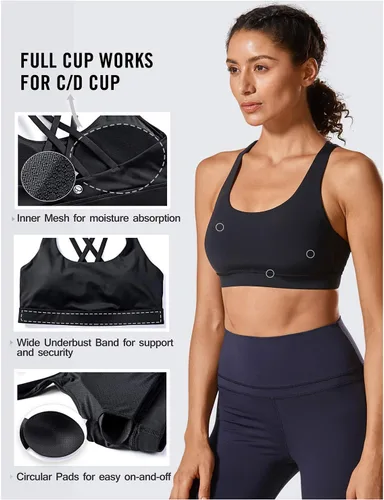 Vista 4 de CRZ YOGA - Brasier deportivo con tirantes delgados para mujer, brasier con relleno y espalda cruzada para yoga