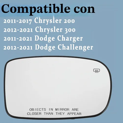 Vista 2 de 68101146AA Espejo calefactable para el lado del pasajero, compatible con Dodge Challenger Charger Chrysler 200 300 de potencia derecha, espejo
