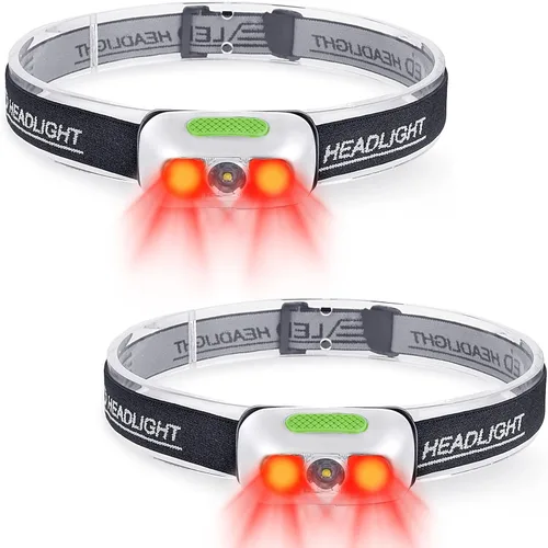 Vista 10 de Linterna frontal recargable, ultra brillante de 500 lúmenes, 5 modos de iluminación con luz roja, IPX4, impermeable, correa ajustable, linterna