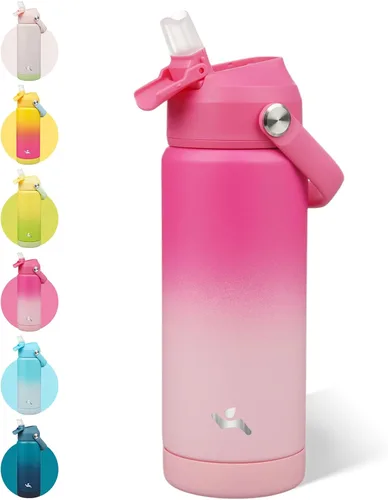 Vista 42 de Konokyo - Botella de agua deportiva aislada de acero inoxidable de 18 onzas con tapa con popote Black; BPA-free, leak-proof sports bottle with
