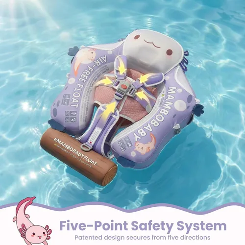 Vista 6 de Mambobaby Flotador de piscina para bebés sin deslizamiento con toldo y cola flotador de natación no inflable para bebés, espuma perla, UPF 50+