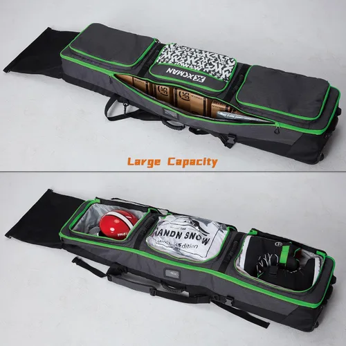 Vista 8 de XCMAN Bolsa de snowboard con ruedas, longitud ajustable, extra larga/ancha/profunda, impermeable, con varillas de protección 140L