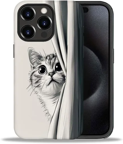 Vista 23 de CARLOCA Funda compatible con iPhone 15 Pro Max, funda protectora de gato en A para iPhone 15 Pro Max, TPU suave + PC duro 2 en 1, funda protectora