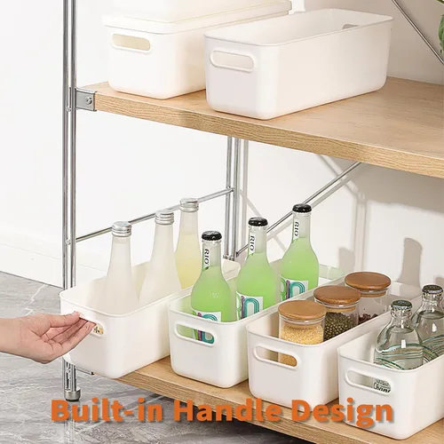 Vista 2 de Yishyfier Cestas de Almacenamiento de Plástico con Tapa Contenedor Organizador Cestas Organizadoras de Almacenamiento Tejidas Blancas con Tapa