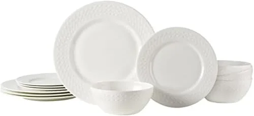 Vista 9 de Mikasa Ashlyn Juego de Vajilla de Porcelana Ósea Vegana Resistente a Astillas de 12 Piezas, Servicio para 4
