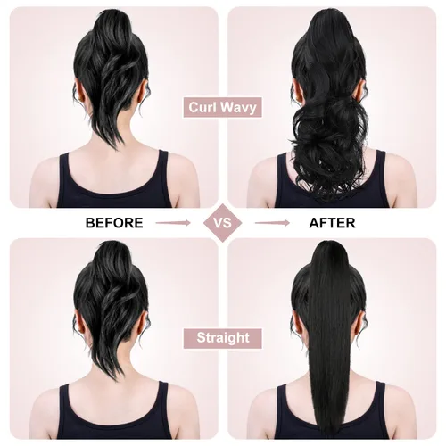 Vista 5 de Extensión de cola de caballo con clip de garra, de 18 pulgadas, extensiones de cabello ondulado largo para mujer, extensiones de cola de caballo