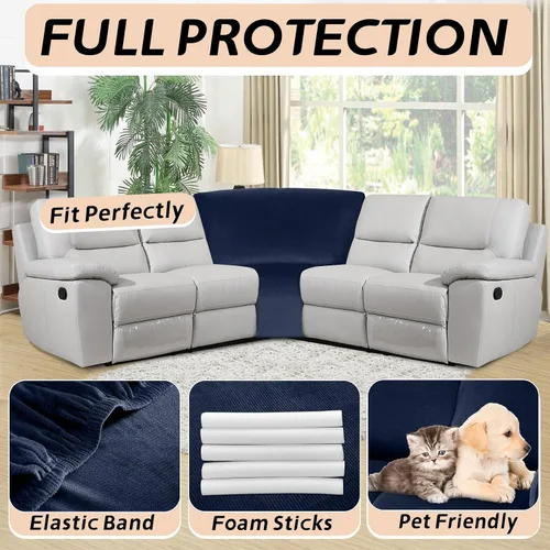 Vista 4 de Arfntevss Fundas de terciopelo a rayas para sofá reclinable, funda elástica para sofá modular en las esquinas, juego de fundas suaves y reclinables