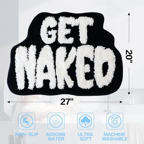 Vista 2 de Alfombra de baño Get Naked, bonita alfombra de baño para baño, tapete antideslizante para suelo de ducha, tapete ultra suave, divertida decoración
