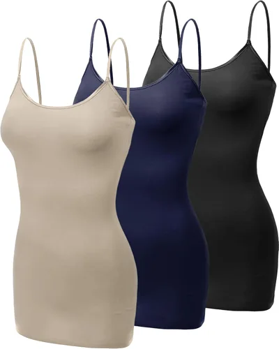 Vista 230 de Emmalise Camisola larga casual básica para mujer, con tirantes ajustables, top en capas